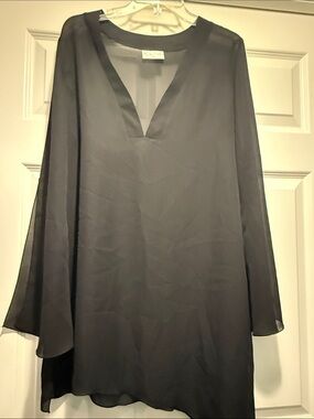 La Palapa Black Sheer Swim Coverup Top Size L NWT